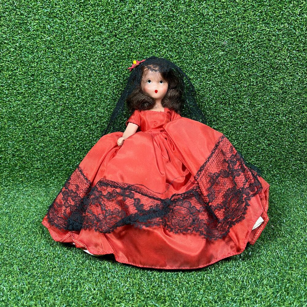 Vintage Nancy Ann Storybook Doll Rio Rita #310 Red Dress Black Lace Brunette